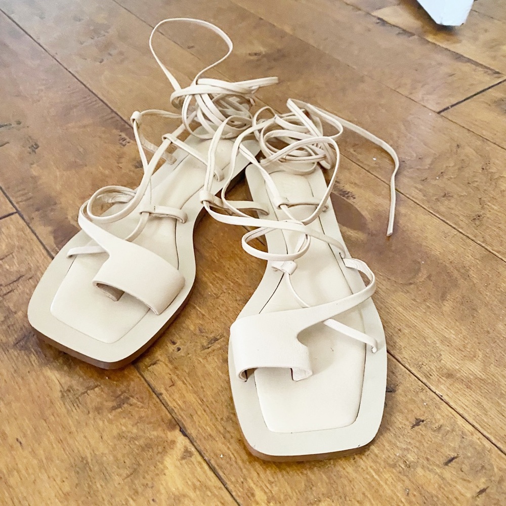 Zara Grecian Beige Ankle Wrap Sandals